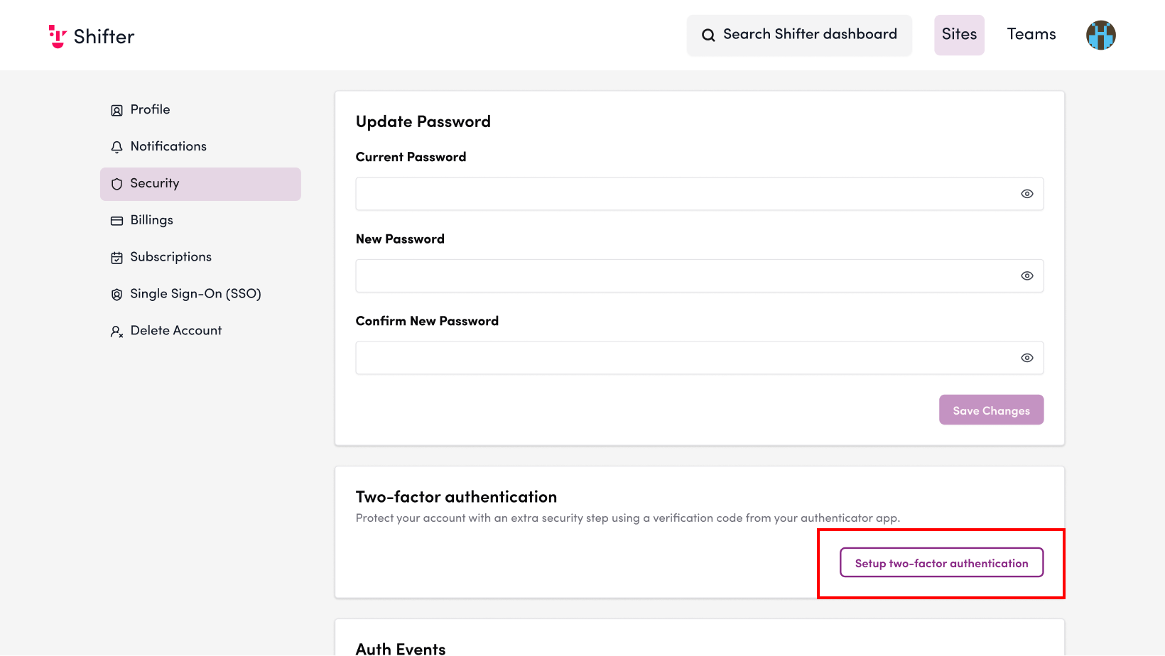 Screenshot: Click [Set Up Two-Factor Authentication] to re-enable two-factor authentication.