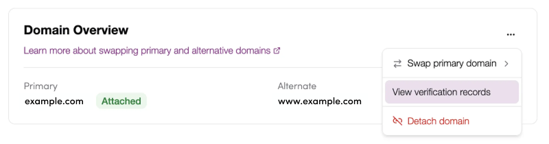 Screenshot: Copy all the names and values in the “Verify Domain Ownership” section