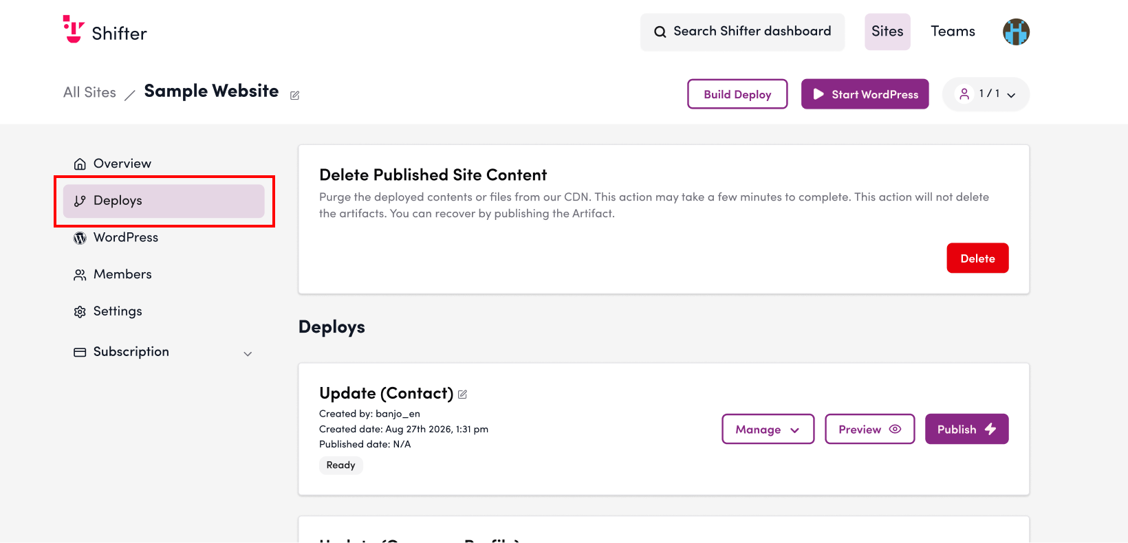 Screenshot: Click “Artifact List”