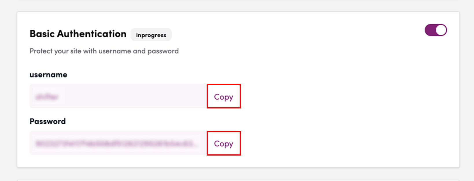 Screenshot: Copy the username and password