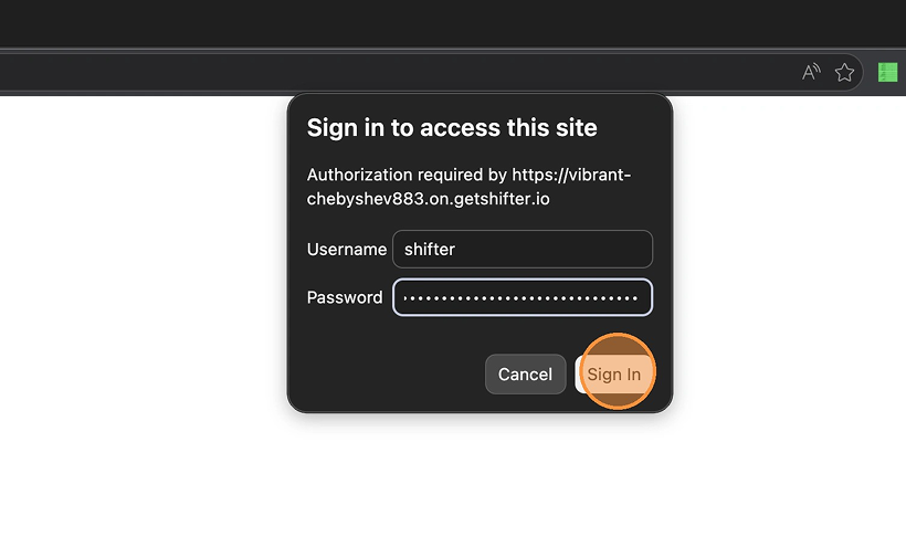 Screenshot: Enter the copied username and password, then click [Sign In]