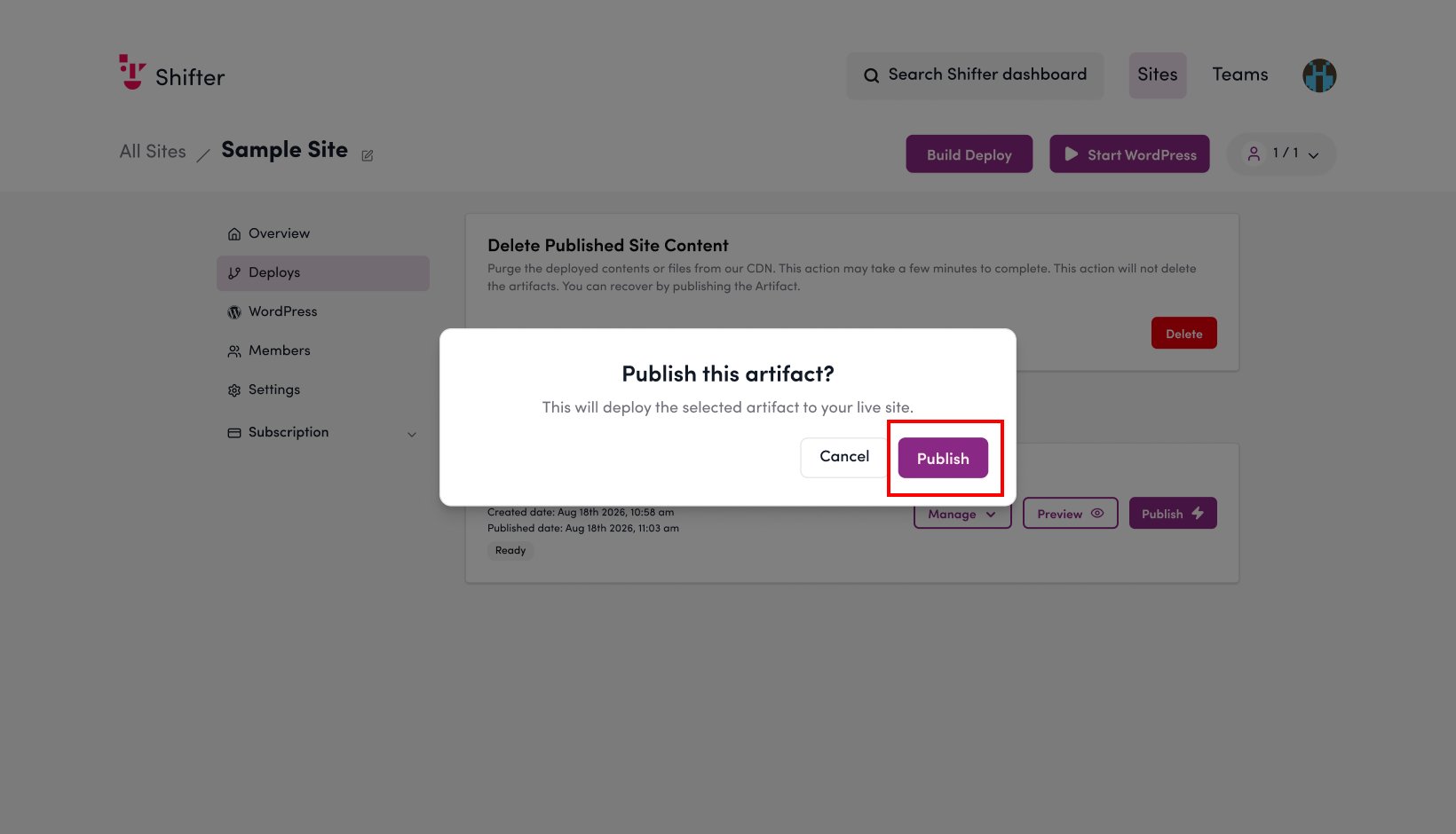 Screenshot: Click the “Publish” button
