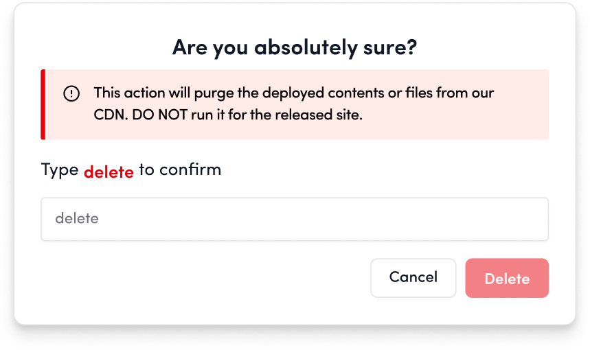 Screenshot: Enter “delete” in the text field and click the “Delete” button.