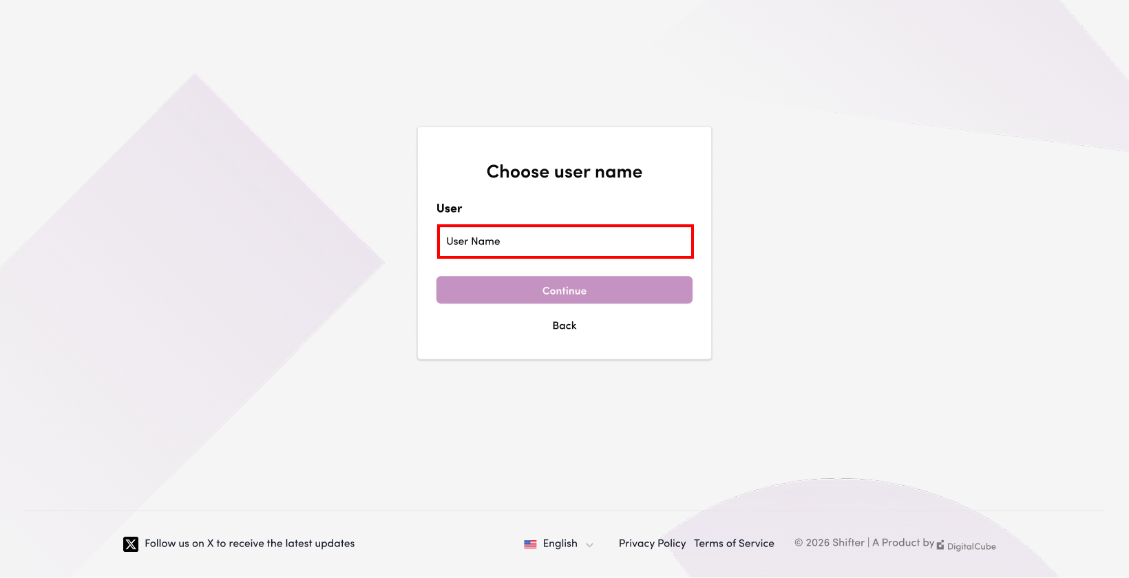 Screenshot: Enter the username you want to use in the “Username” field
