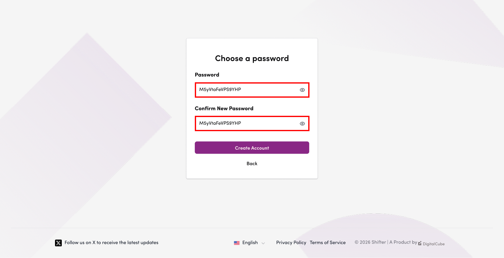 Screenshot: Set a password
