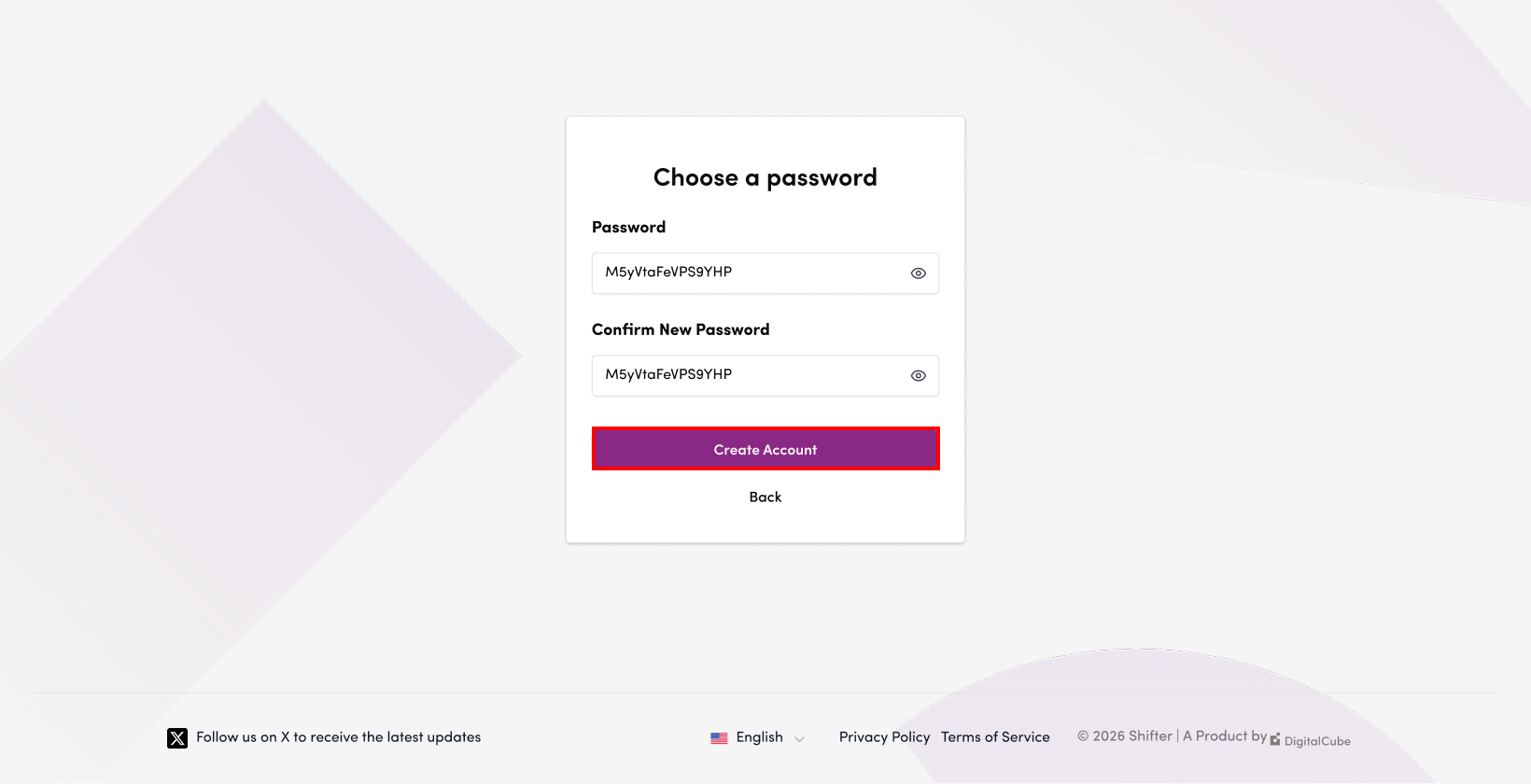 Screenshot: Click “Create Account”