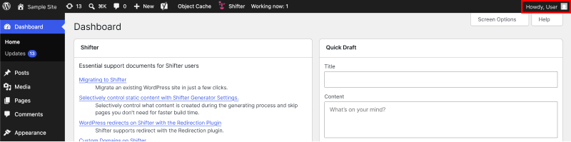 Screenshot: The scope of actions available to a user who logs in via a Magic Link is determined by the permissions of the WordPress user they are…