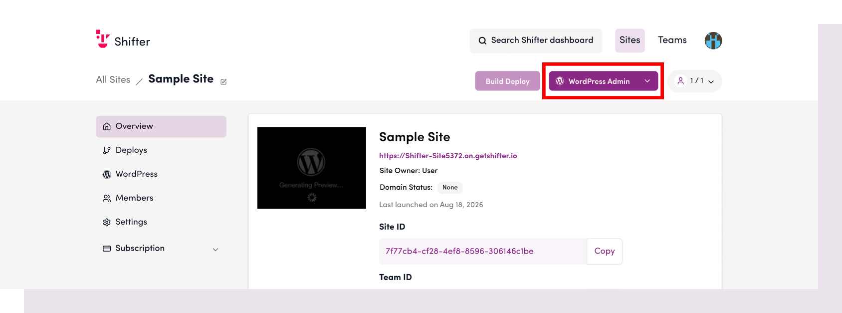 Screenshot: Click “WordPress Admin Panel” to access the WordPress admin panel.