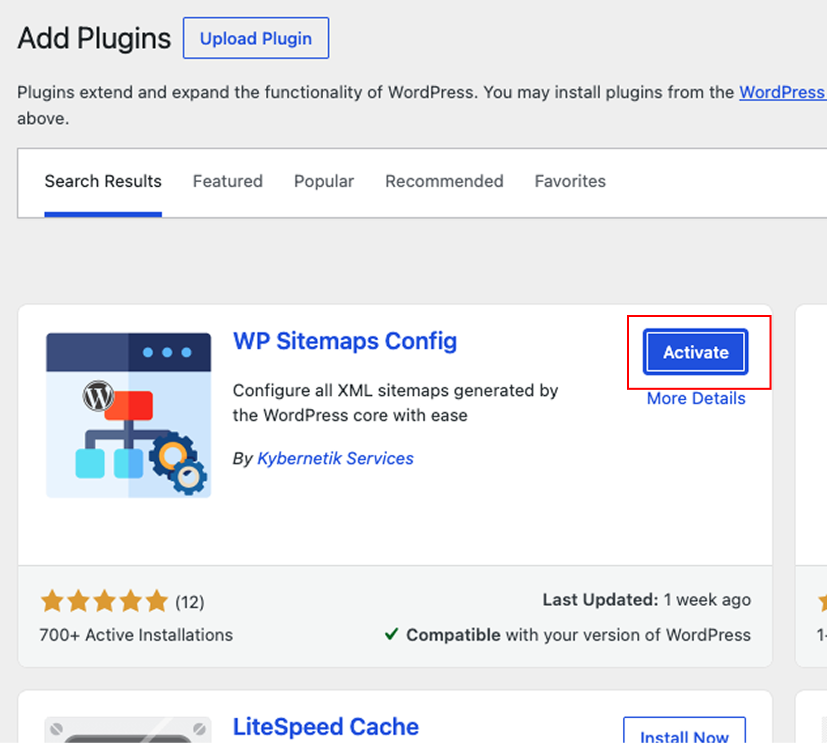 Screenshot: Activate the plugin
