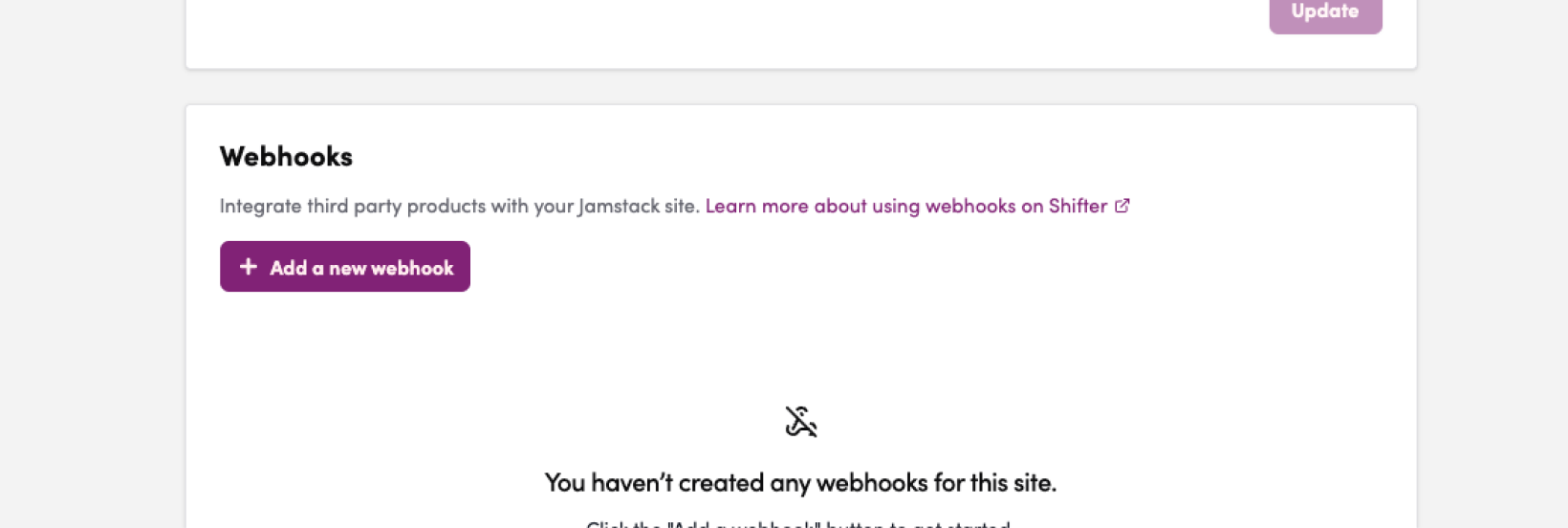 Screenshot: Scroll down to “Webhook.”