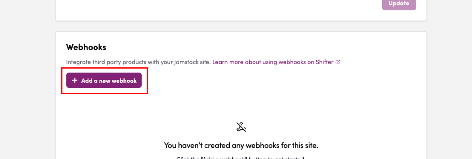 Screenshot: Click “Add Webhook.”
