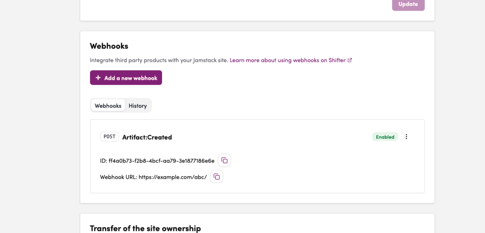 Screenshot: The webhook is added