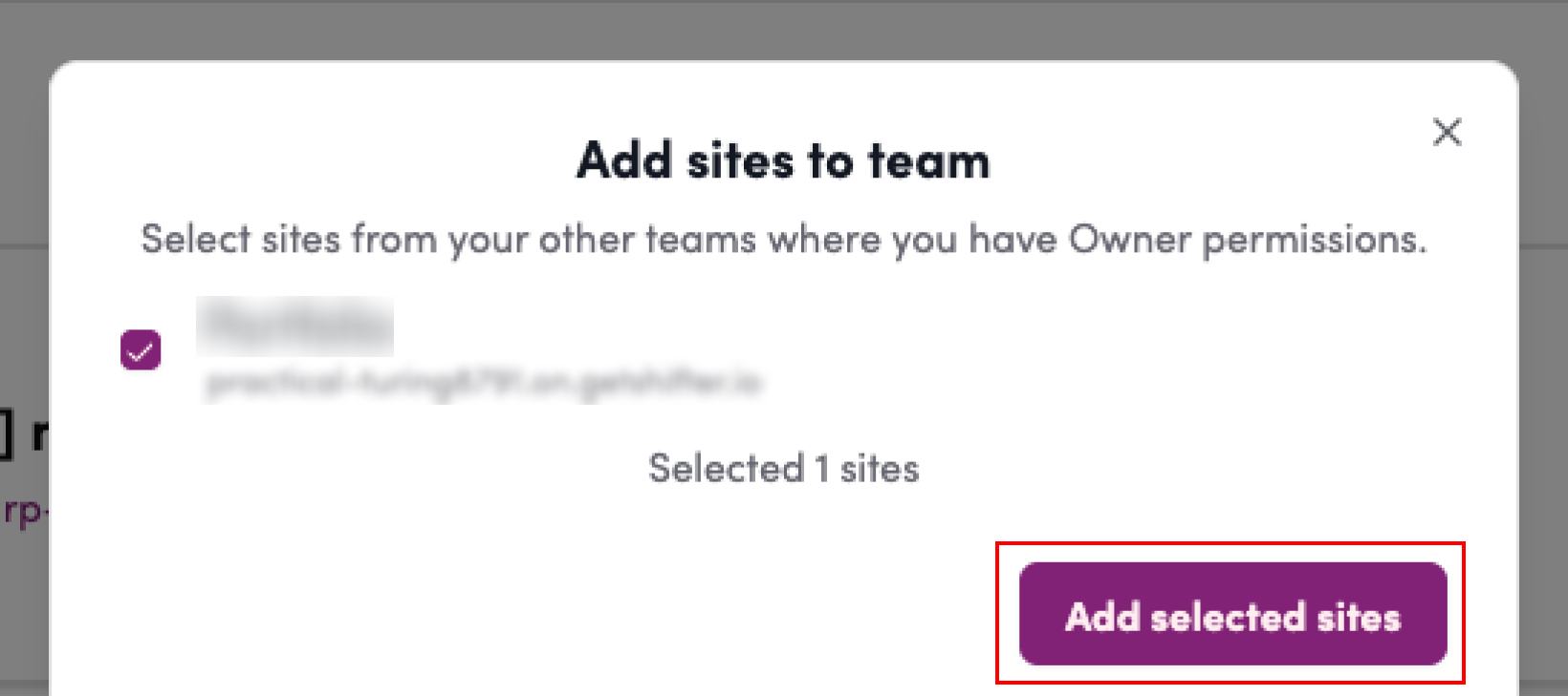 Screenshot: Click “Add Selected Site.”
