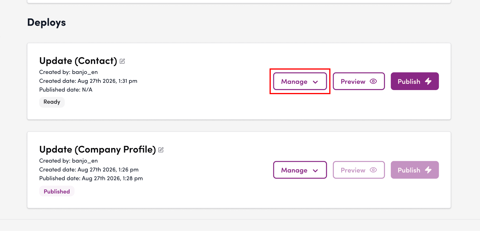Screenshot: Click “Manage”
