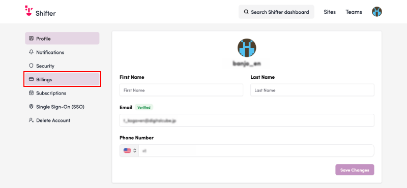 Screenshot: Click the “Billing” menu in the left sidebar.