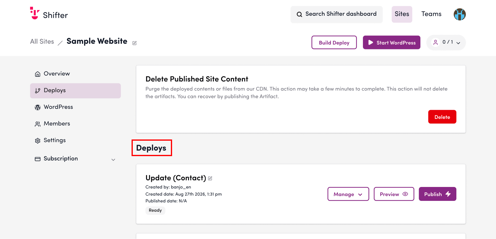 Screenshot: Scroll down to the “Deploy” section.