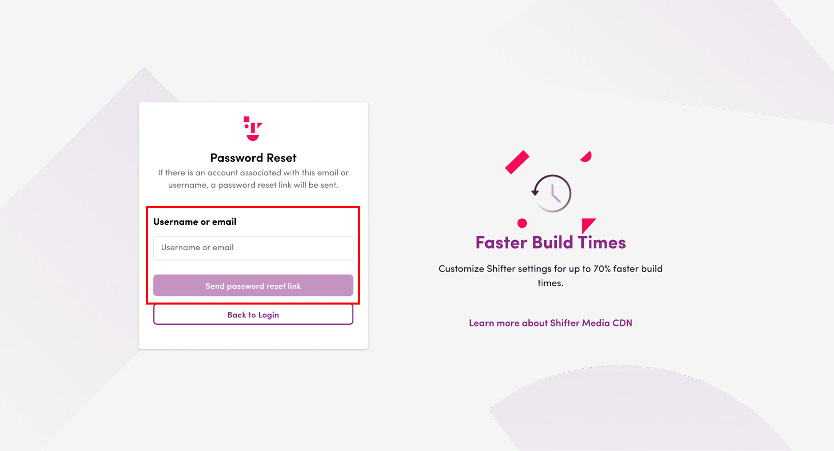Screenshot: You can also access this page by clicking “Forgot Your Password?” on the Shifter login screen.