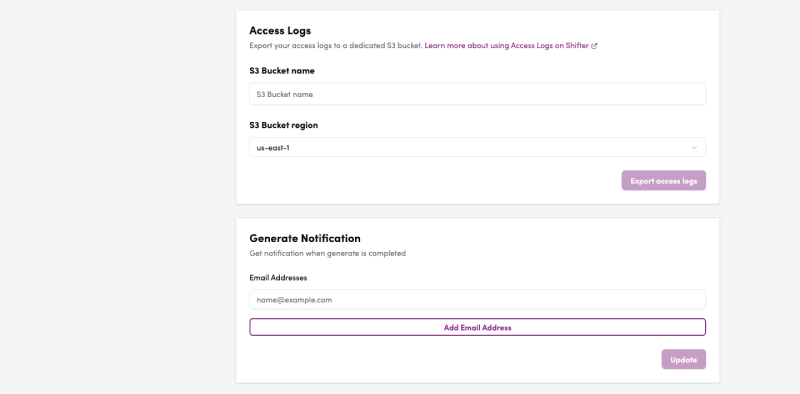 Screenshot: Access Logs and Completion Notifications