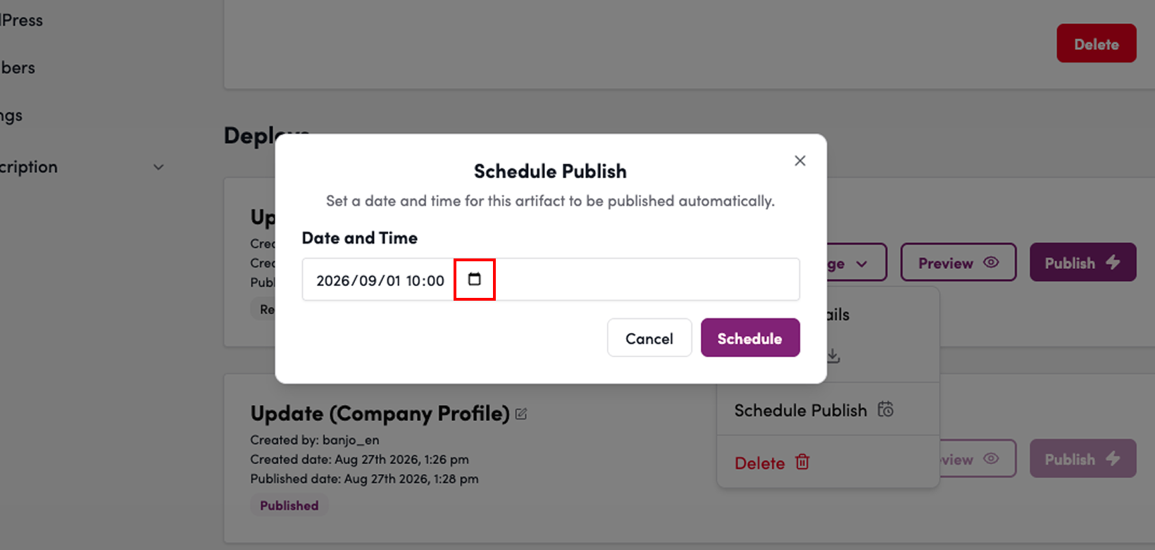 Screenshot: Click the calendar icon