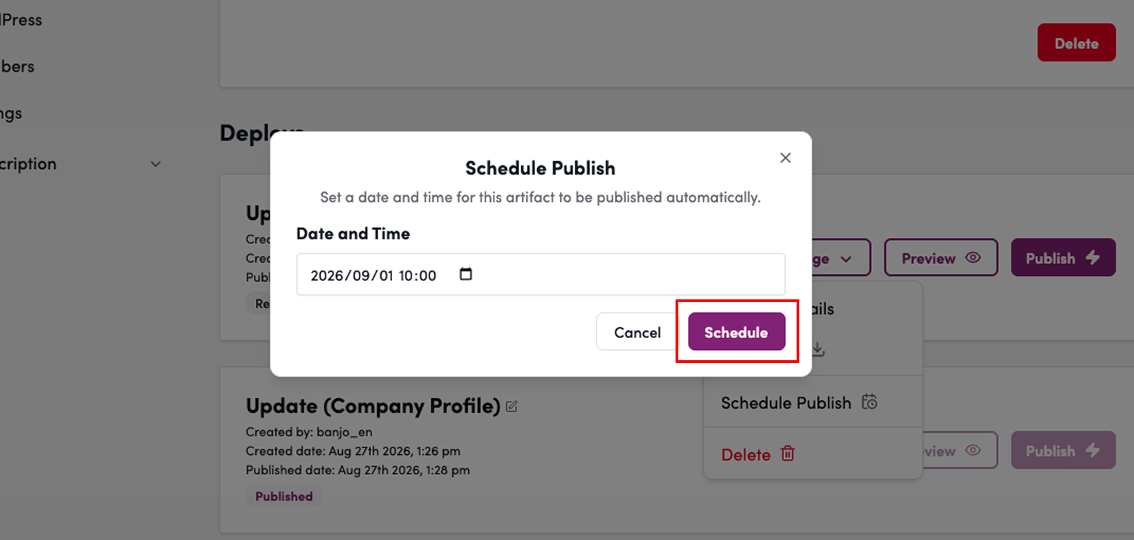 Screenshot: Click “Schedule”