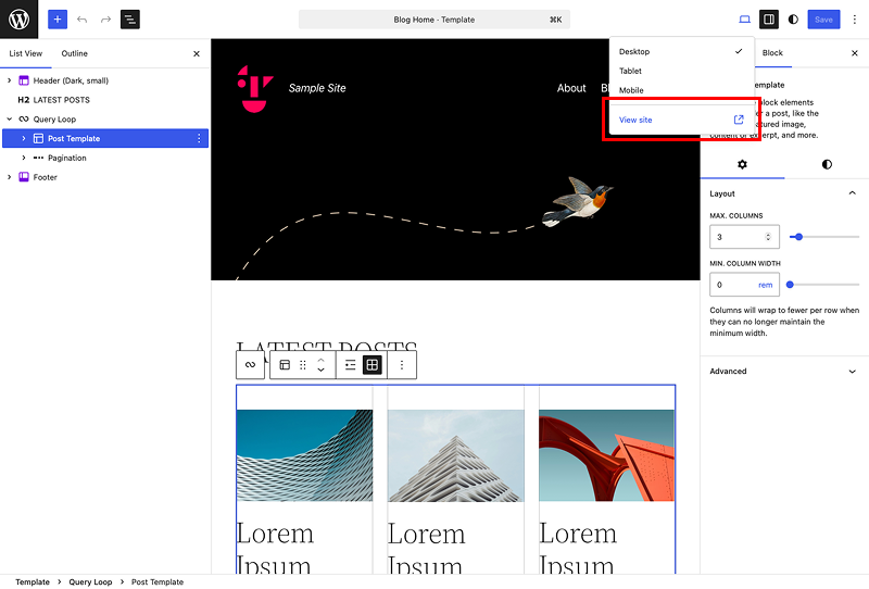Screenshot: Click the [View Static Page] button
