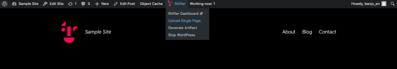 Screenshot: Click the Shifter icon on the admin menu bar