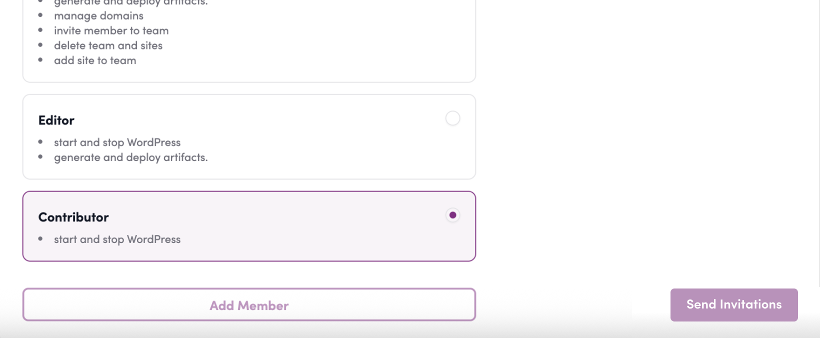 Screenshot: Select the member’s role