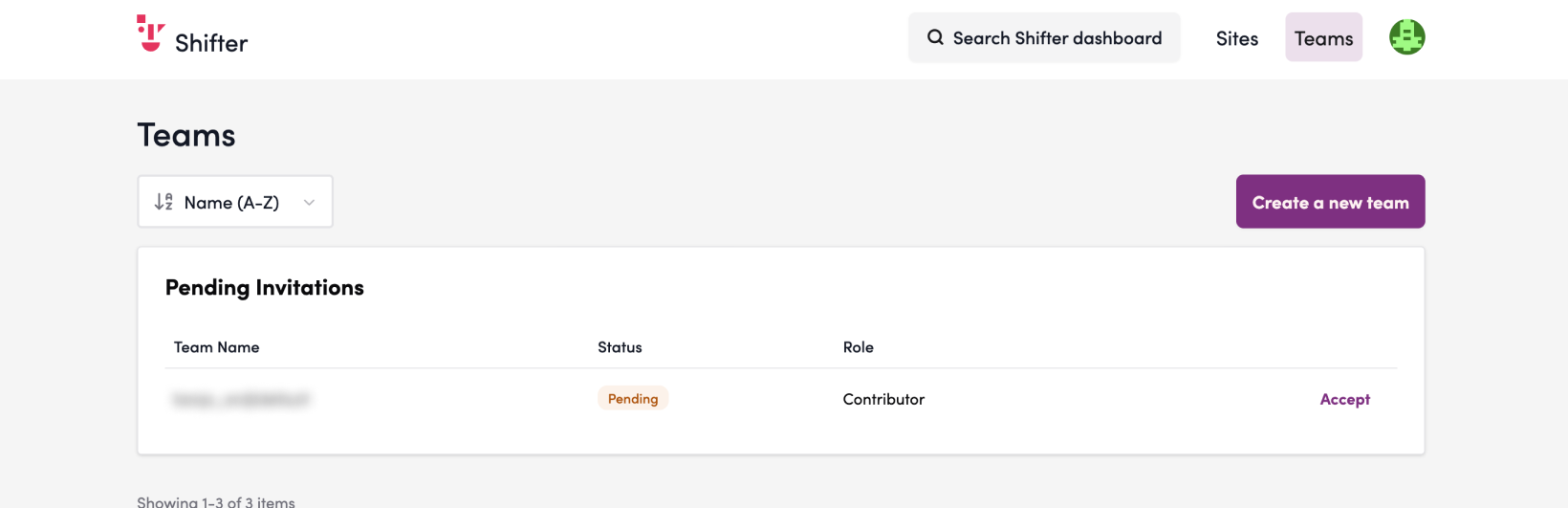 Screenshot: Go to the section for the team name you’re invited to